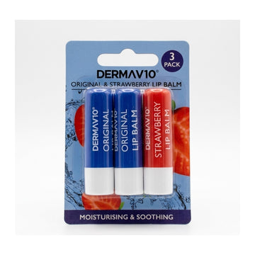 Derma V10 Lip Balm Original and Strawberry 3-Pack