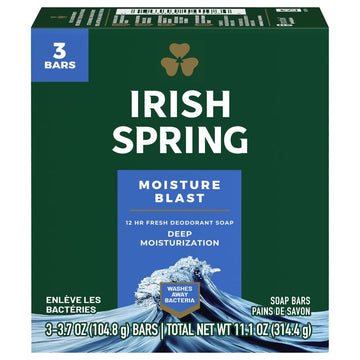 Irish Spring Moisture Blast 12 Hr Fresh Deodorant Soap - 3 Bars, 3.75 oz Each