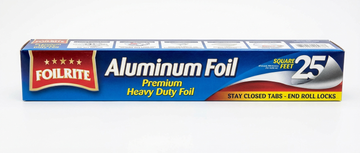 Foilrite Premium Heavy Duty Aluminum Foil Roll, 25 Sq Ft, Stay-Closed Tabs, For Cooking, Baking, Grilling And Food Storage