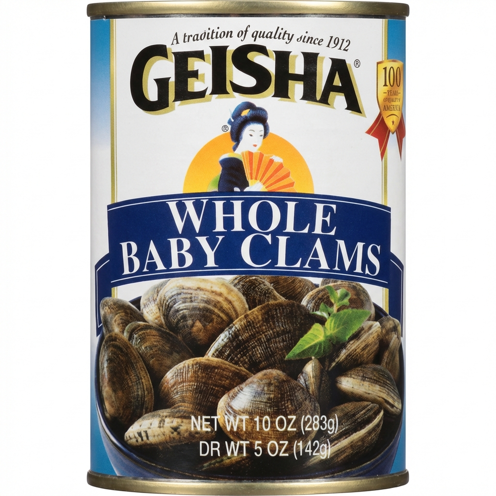 Geisha Whole Baby Clams, Net Wt 10 oz (283g), Drained Wt 142g (5 oz)