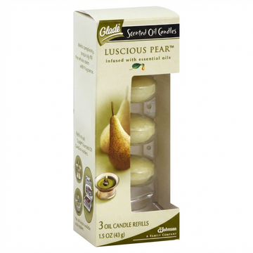 Glade Scented Oil Candle Refills, Luscious Pear Fragrance, With Essential Oils, 3-Pack