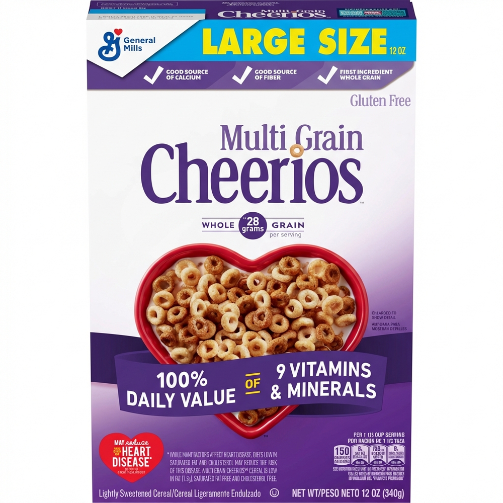 General Mills Multi Grain Cheerios Cereal: Gluten Free, Whole Grain, High Fiber, 340g
