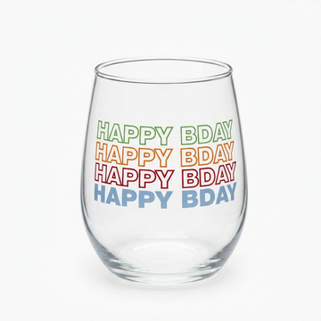Happy Birthday Stemless Wine Glass, Festive Gift For Celebrations