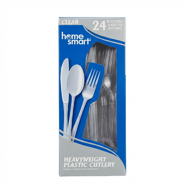 Home Smart Heavyweight Clear Plastic Combination Cutlery Set, 24-Piece Disposable