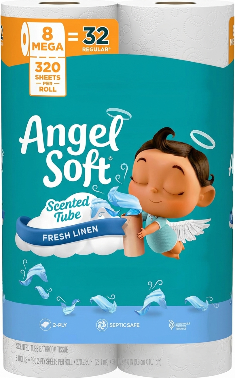 Angel Soft Fresh Linen Scented 2-Ply Toilet Paper, 8 Mega Rolls (32 Regular), Septic Safe