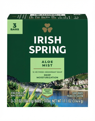 Irish Spring Aloe Mist 12 Hr Fresh Deodorant Soap Bars, 3-Pack 3.75 oz