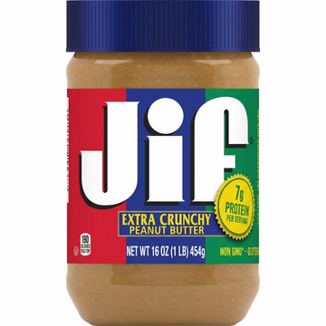 Jif Extra Crunchy Peanut Butter: 7g Protein, Non-GMO, Gluten-Free, 454g Jar