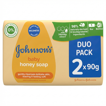 Johnson's Honey Baby Soap: Gentle Cleansing Bar, 98% Naturally-Derived, 2 x 90g