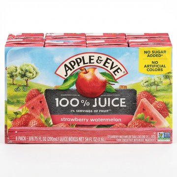 Apple & Eve 100% Strawberry Watermelon Juice Boxes, No Sugar Added, No Artificial Colors, 8 x 200ml (1.6L)