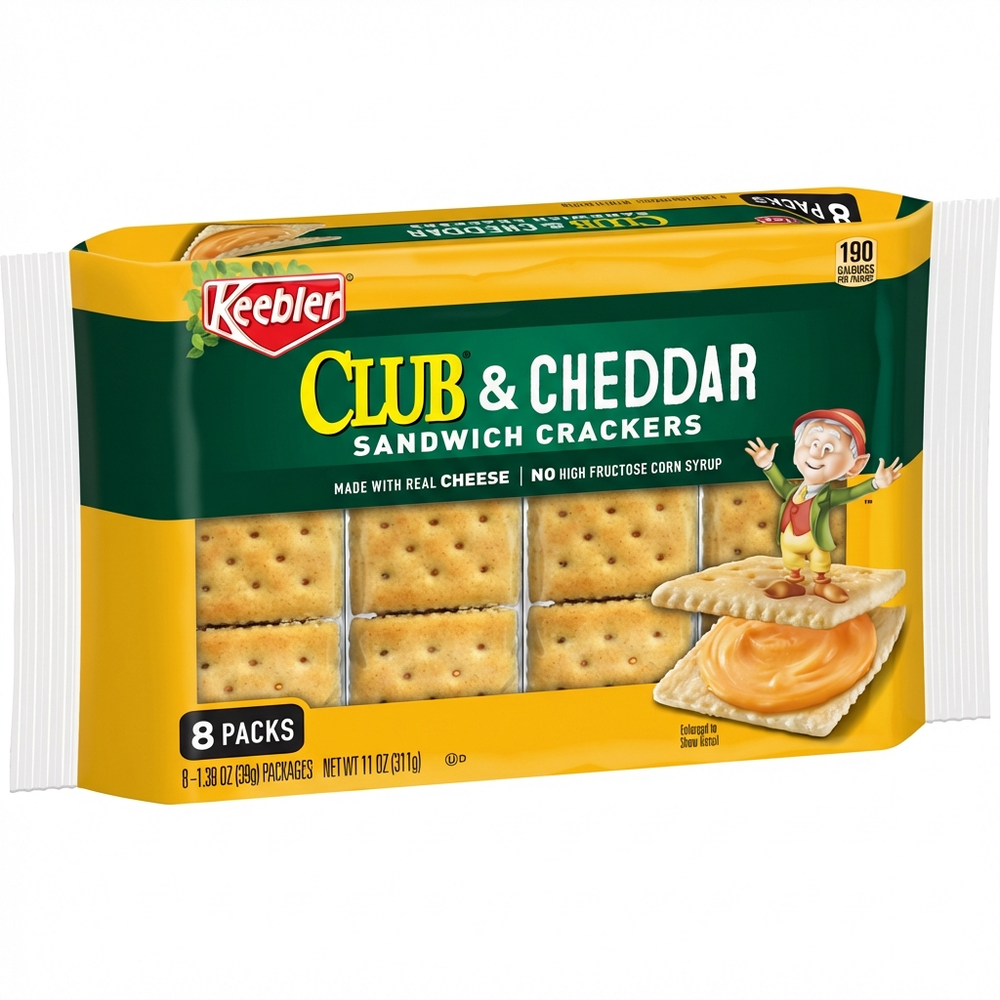 Keebler Club & Cheddar Sandwich Crackers, Made With Real Cheese, 8 Packs, 311 g