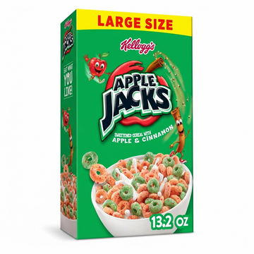 Kellogg's Apple Jacks Crispy Sweetened Cereal, Apple And Cinnamon Flavor, 13.2 Oz, Fortified With 8 Vitamins And Minerals