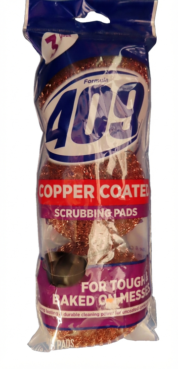 Formula 409 Copper Coated Scrubbing Pads, 3-Pack, Durable Scouring Pads For Tough Baked-On Messes, For Uncoated Cookware