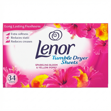 Lenor Tumble Dryer Sheets, Sparkling Bloom & Yellow Poppy, 34 Count