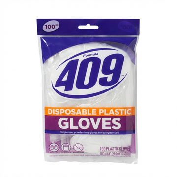 Formula 409 Disposable Plastic Gloves, Single Use, Powder-Free, 100 Count (10 X 5.5 In)
