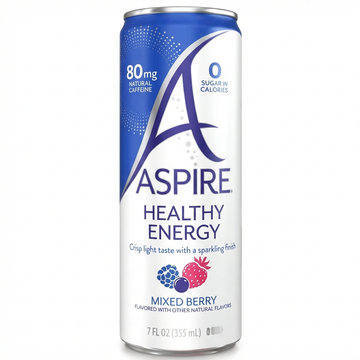 Aspire Healthy Energy Drink, Mixed Berry Flavor, 80mg Natural Caffeine, Zero Sugar And Calories, Crisp Sparkling Taste, 355ml Can