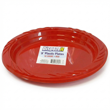 Dispozeit Plastic Plates, 9 Inch, Red, 10 Count