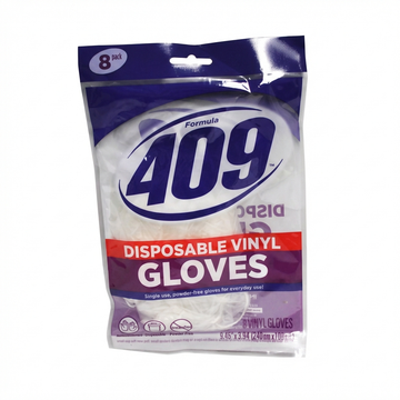 Formula 409 Disposable Vinyl Gloves, Powder-Free, Single-Use, 8 Count