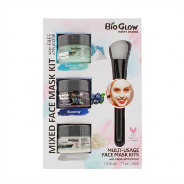 Bio Glow Mixed Face Mask Kit, 3 x 50ml: Dead Sea Salt, Sugar, Blueberry, And White Clay