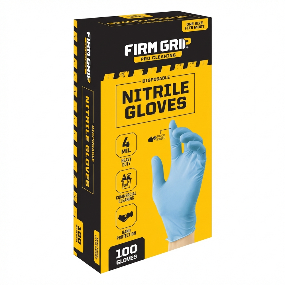 Pro Cleaning Blue Nitrile Disposable Gloves, Powder-Free, Touchscreen Compatible, Firm Grip, 4 Mil, 100 Count