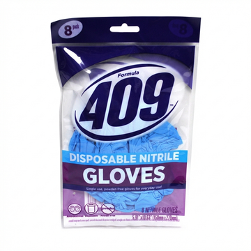 Formula 409 Disposable Nitrile Gloves, Single-Use, Powder-Free, Ambidextrous, 8-Pack, 5.91 X 10.63 In