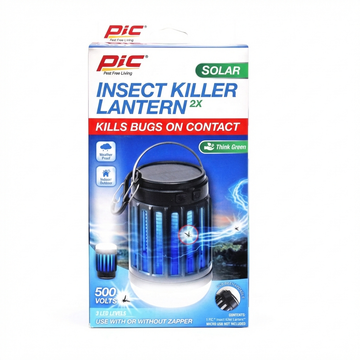 Pic Solar Insect Killer Lantern, Kills Bugs On Contact, Solar Powered Cordless Outdoor Use, 2 Pack