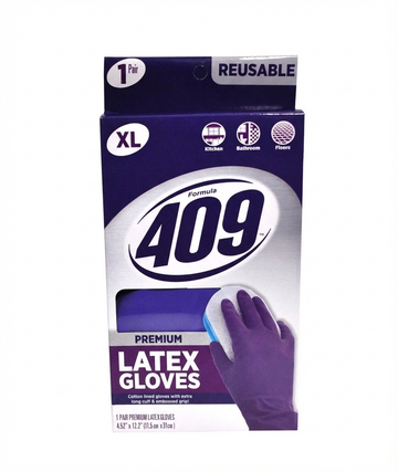 Formula 409 Premium Reusable Latex Gloves, XL, Cotton Lined, Extra Long Cuff With Embossed Grip, 1 Pair