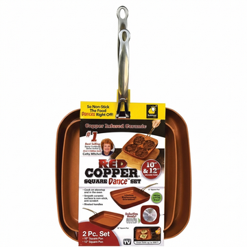 Red Copper Cookware Square Frying Pan Set, 10 Inch And 12 Inch, 2 Piece
