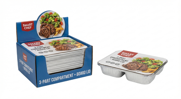 Smart Chef 3-Part Compartment Tray With Board-Style Lid For Food Separation, Serving And Storage