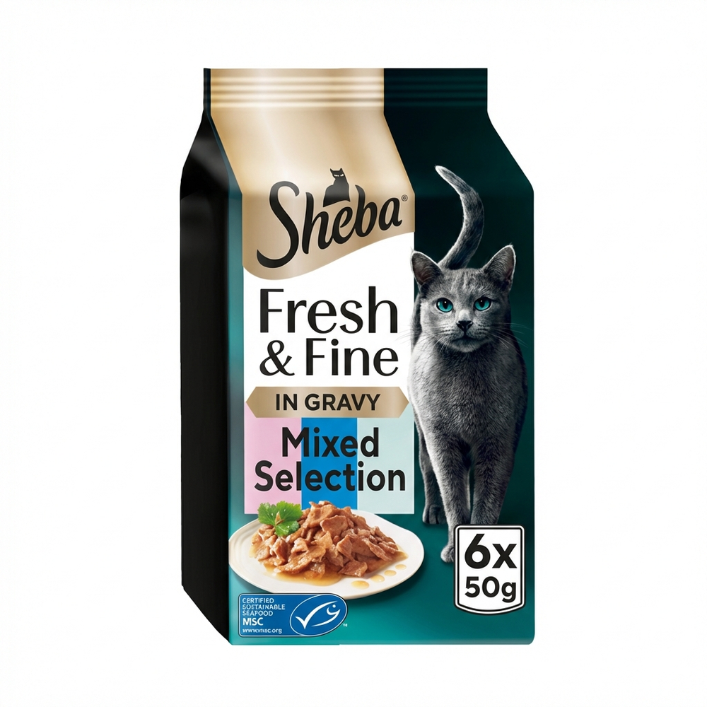 Sheba Fresh Cuisine In Gravy Mixed Selection Cat Food Pouches, 6 Pack, 300g