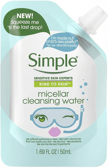 Simple Kind To Skin Micellar Cleansing Water Makeup Remover, 50 Ml Travel Size