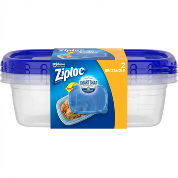 Ziploc Smart Snap Rectangle Reusable Food Storage Meal Prep Containers, 4 Cup, 2 Count