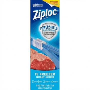 Ziploc Slider Freezer Bags, Quart Size, Power Shield Technology, 15 Count