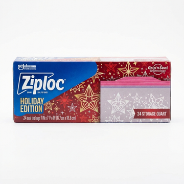 Ziploc Holiday Edition Quart Storage Bags With Grip N Seal Technology, 24 Count