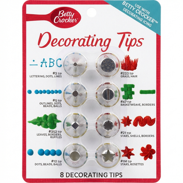 Betty Crocker 8-Count Decorating Tip Set for Icing: Versatile Tips for Lettering, Stars, and Borders