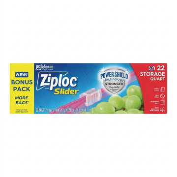Ziploc Slider Storage Bags, Quart Size, Power Shield Technology, 22 Count