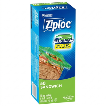 Ziploc Sandwich Bags with Grip 'n Seal Technology, 50 Count, 6-1/2 x 5-7/8 Inches