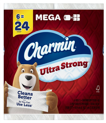 Charmin Ultra Strong Toilet Paper, 6 Mega Rolls, 242 2-Ply Sheets per Roll, FSC Certified