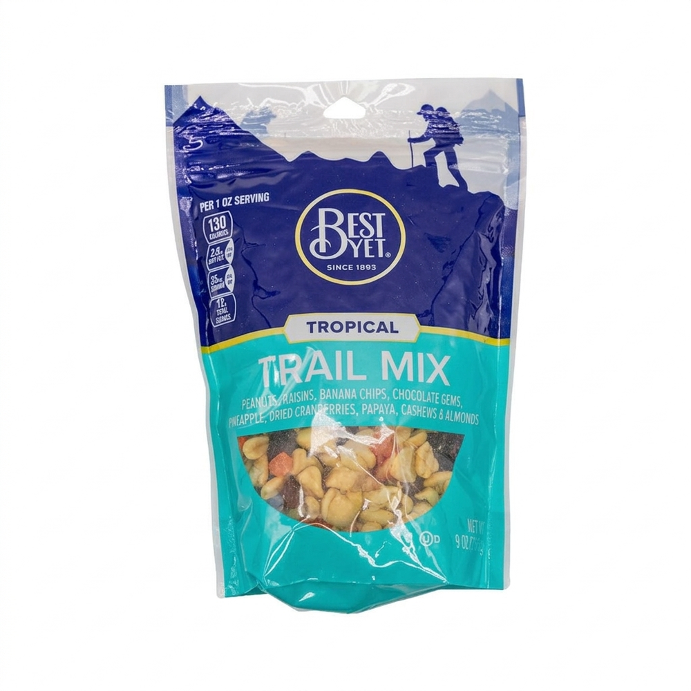 Bestyet Tropical Trail Mix with Peanuts, Raisins, Banana Chips, and Pineapple, 9 oz (255g)