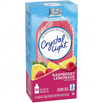 Crystal Light Raspberry Lemonade Artificial Flavor Drink Mix, 10 On-The-Go Packets, 22.6g