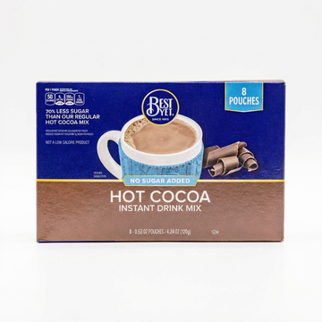 Best Yet No Sugar Added Hot Cocoa Instant Drink Mix, 70% Less Sugar, 8 Single-Serve Pouches, 120g