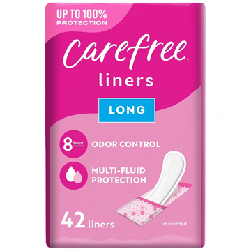 Carefree Body Shape Long Unscented Panty Liners, 42 Count