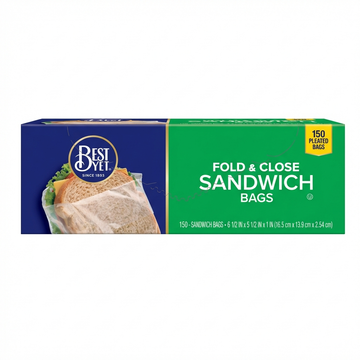 Best Yet Fold And Close Pleated Sandwich Bags, 150 Count, 6.5 X 5.5 X 1 In