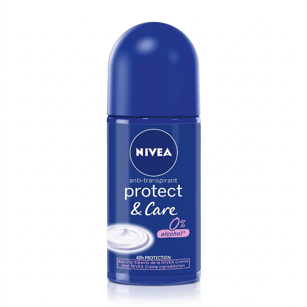 Nivea Protect & Care Anti-Perspirant Roll-On Deodorant, 48h Protection, 0% Alcohol, 50ml