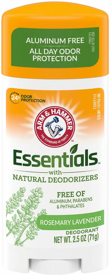 Arm & Hammer Essentials Rosemary Lavender Aluminum-Free Deodorant Stick, 24-Hour Odor Protection, 2.5 Oz (71 g)