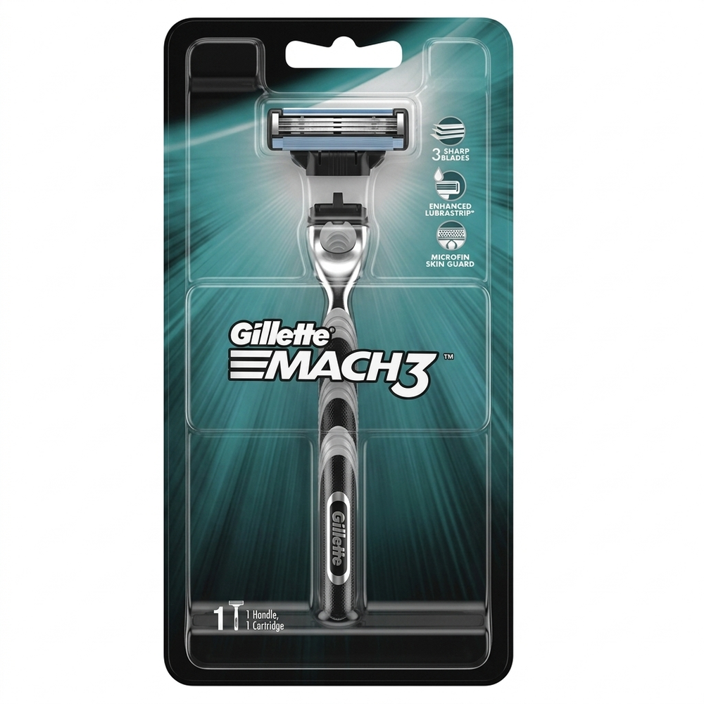 Gillette Mach3 Razor Handle and 1 Cartridge with Enhanced Lubrastrip and Microfin Skin Guard