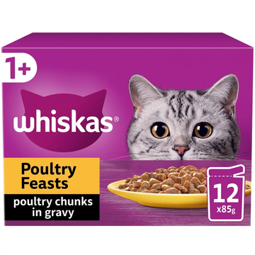 Whiskas 1+ Adult Cat Pouches Poultry Feasts In Gravy, 12 x 85g