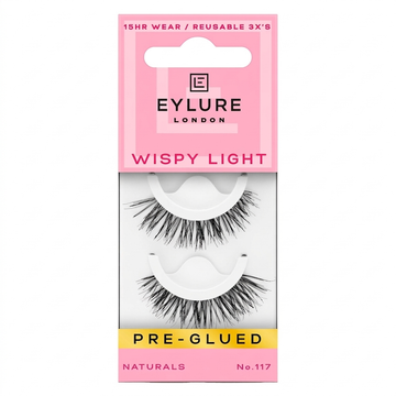 Eylure London Pre-Glued Naturals No. 117 Wispy Light False Eyelashes, 15-Hour Wear