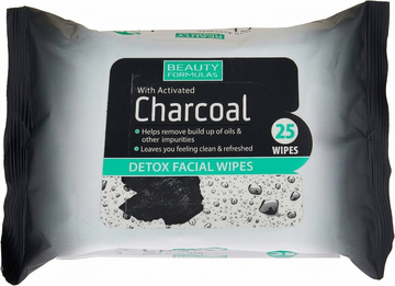 Beauty Formulas Charcoal Detoxifying Facial Wipes, 25 Count