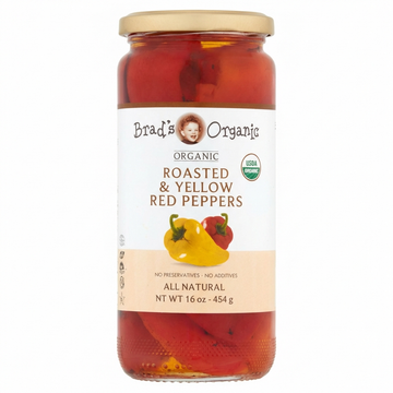 Brad's Organic Roasted Red And Yellow Peppers, USDA Organic, No Preservatives, 16 Oz Jar