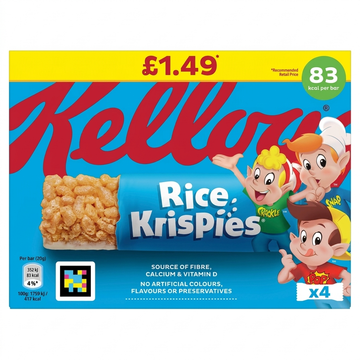 Kellogg's Rice Krispies Cereal Bars, Source of Fibre, Calcium & Vitamin D, 4 x 20g (80g)
